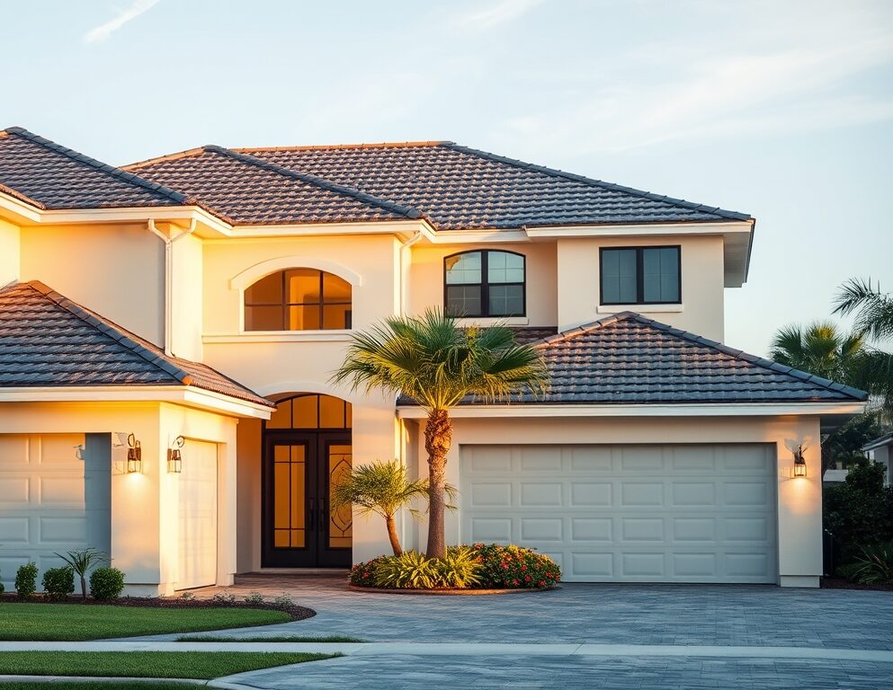 Large modern home in southwest florida new tile roof installed by best quaclity roofing contractor company