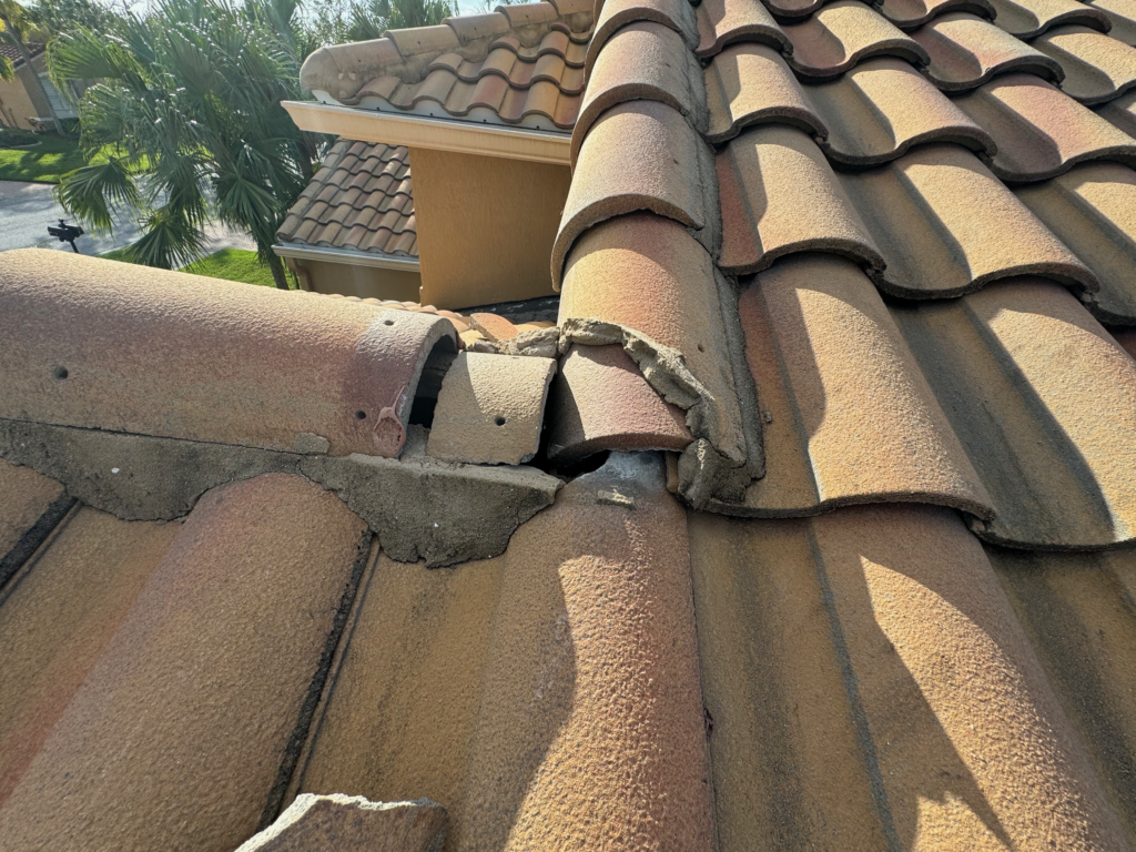 Damaged tile roof on a residential home in Fort Myers and Naples, Florida, inspected for leaks and storm damage