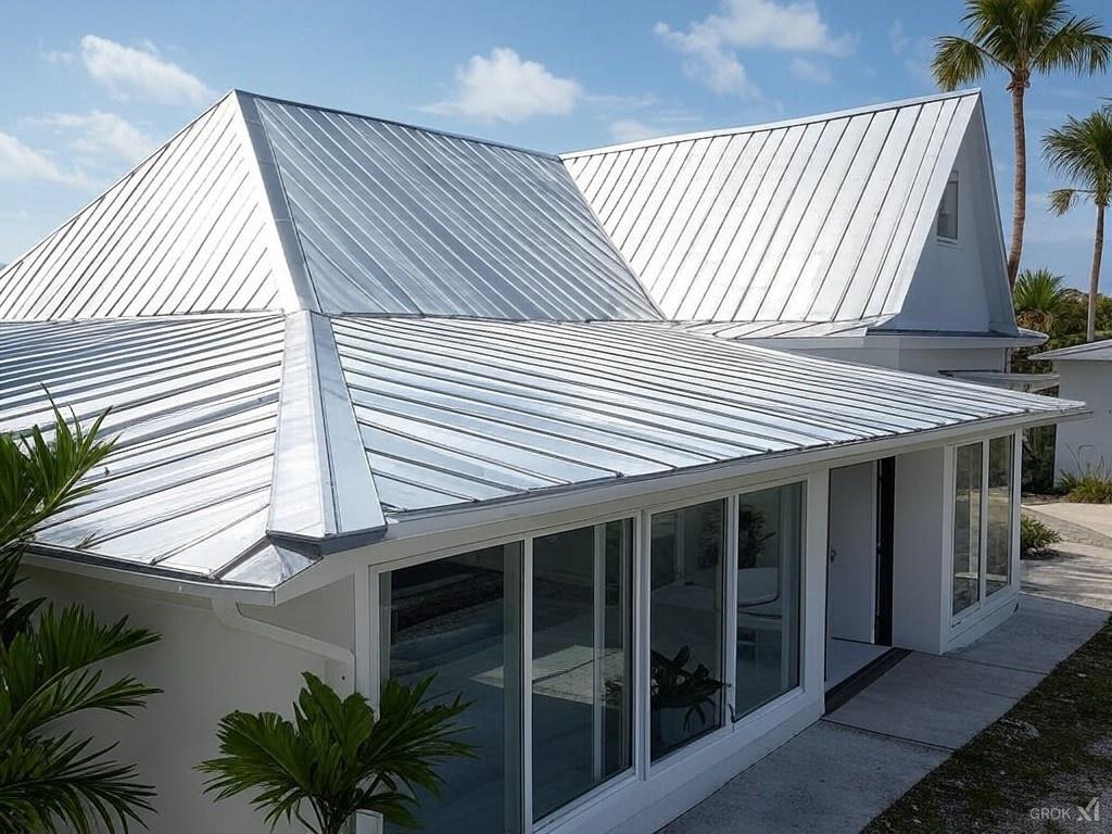 New metal roof installation in Naples, FL after Hurricane Helene, designed to withstand extreme weather and enhance energy efficiency.